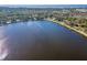 Expansive aerial view of a large, serene lake, surrounded by lush trees and waterfront homes at 402 Pineapple St, Tarpon Springs, FL 34689