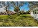 Large, grassy backyard surrounded by mature trees, perfect for recreation and relaxation at 402 Pineapple St, Tarpon Springs, FL 34689