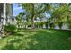 Expansive backyard featuring a green lawn, privacy fence, and mature trees surrounding the property at 5038 W Dickens Ave, Tampa, FL 33629