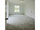 A sunlit bedroom featuring neutral carpet, a bright window, and a door for closet access at 19018 Geraci Rd, Lutz, FL 33548