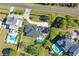 This overhead view showcases the home, backyard pool, and surrounding neighborhood at 9050 San Martin Ne Blvd, St Petersburg, FL 33702