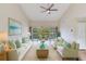 Bright living room features neutral tones, vaulted ceiling, and peaceful water views at 6303 Green Oak Cir, Bradenton, FL 34203