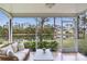 Relaxing screened patio with wicker furniture offers serene water views at 6303 Green Oak Cir, Bradenton, FL 34203