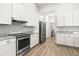 Modern kitchen featuring stainless steel appliances and white cabinets, complemented by sleek countertops at 10920 Flint Estates Dr, Thonotosassa, FL 33592