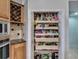 Pantry with pull-out shelving, wine storage, and easy access in the kitchen area at 9413 Swift Creek Cir, Dover, FL 33527