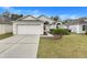 Charming single-story home with a well-manicured lawn, attached two-car garage, and inviting front entrance at 4605 Lisette Cir, Brooksville, FL 34604