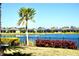 Scenic backyard featuring a tranquil lake view and lush landscaping at 5426 Rushmere Ct, Palmetto, FL 34221