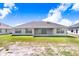 Spacious backyard with large sliding doors and windows on the rear of the home at 5211 Lake Venice Dr, Wimauma, FL 33598