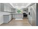 Well-lit kitchen with gray cabinets, stainless steel appliances, and modern flooring at 1415 Ridge Ave, Clearwater, FL 33755
