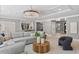 A spacious living room with a stylish chandelier, comfortable seating, and elegant decor at 16403 Zurraquin De Avila, Tampa, FL 33613