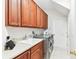 Bright laundry room featuring modern appliances, plenty of cabinet storage and a sink at 15005 Lake Emerald Blvd, Tampa, FL 33618