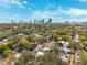 Picturesque aerial perspective of a tree-filled residential area, highlighting its proximity to the city skyline beneath a partly cloudy sky at 832 13Th N Ave, St Petersburg, FL 33701