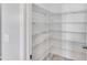 Walk-in pantry featuring wire shelving, an overhead light, and a solid door for storage of food and home goods at 6834 Blue Moon Way, Sun City Center, FL 33573