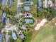 Aerial view of the home with a screened-in pool and proximity to a golf course at 5608 Rockfield Loop, Valrico, FL 33596