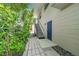 Exterior view of stairs leading to a blue door, with landscaped walkway and greenery at 216 21St Ne Ave, St Petersburg, FL 33704