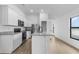 Modern kitchen featuring stainless steel appliances, granite countertops and sleek white cabinetry at 3418 Eagle Pass St, North Port, FL 34286