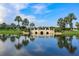 Stone bridge over pond with a serene water view and lush landscaping with palm trees on a sunny day at 217 Oceania Ct, Apollo Beach, FL 33572