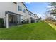 Backyard with green grass and a view of the screened patios at 29913 Southwell Ln, Wesley Chapel, FL 33543