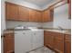 Practical laundry room with washer, dryer, and ample cabinet space above a sink at 5020 W Dickens Ave, Tampa, FL 33629