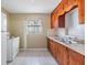 A simple kitchen area featuring a double sink, older cabinets, and basic appliances at 5130 Dr Martin Luther King Jr St S, St Petersburg, FL 33705