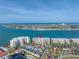 Aerial shot of waterfront condos with palm trees and a red arrow showing the home's location at 6093 Bahia Del Mar Cir # 375, St Petersburg, FL 33715