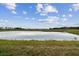Scenic view of a calm pond reflecting the sky and surrounded by lush green grass and trees at 2416 Wise River Ln, Zephyrhills, FL 33541
