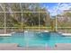 Screened pool featuring a spa and fountains surrounded by lush greenery, perfect for relaxation and entertainment at 28475 Marsciano Ln, Wesley Chapel, FL 33543
