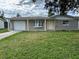 Charming single-story home with a well-manicured lawn, attached garage, and inviting entryway at 3341 Wiltshire Dr, Holiday, FL 34691