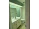 Bathroom featuring a vanity with storage, toilet, shower, and neutral color palette at 3115 Mission Grove Dr, Palm Harbor, FL 34684