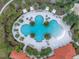 Aerial view of the community pool surrounded by lounge chairs and palm trees at 6216 Kevesta Ave, Palmetto, FL 34221
