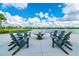 Outdoor seating around a firepit overlooking the lake, providing a serene space for relaxation and social gatherings at 11127 Hudson Hills Ln, Riverview, FL 33579