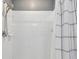 Tiled shower with adjustable shower head and shower curtain at 11127 Hudson Hills Ln, Riverview, FL 33579