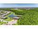 Aerial view of a home nestled in a green area with nearby lake at 4899 Isola Ct, Wesley Chapel, FL 33543