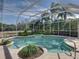 Screened-in pool featuring a spa and well-maintained landscaping with nearby greenery at 12700 Grand Traverse Dr, Dade City, FL 33525