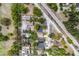 This aerial shot reveals a residential zone near railroad tracks, spotlighting a highlighted home at 4223 E Emma St, Tampa, FL 33610