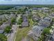 Aerial view of a home with white fence, green lawn, and well-maintained landscaping at 4351 Highcroft Dr, Wesley Chapel, FL 33545