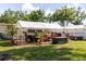 Outdoor living: Backyard with covered patio, seating area, and well-manicured lawn at 6145 55Th N Ave, St Petersburg, FL 33709