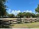 Well-kept equestrian arena with trees and stables set against a beautiful blue sky with clouds at 7418 Bay Dr, Tampa, FL 33635