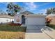 Charming single-story home featuring a well-kept lawn, two-car garage, and welcoming front entrance with an American flag at 7736 Chadwick Dr, New Port Richey, FL 34654