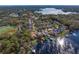 Expansive aerial shot showcasing waterfront homes with docks, calm lake waters, and lush surrounding greenery at 1903 Haven Bend, Tampa, FL 33613