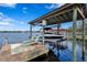 Dockside boat lift with lounge chairs offers stunning views and convenient water access at 1903 Haven Bend, Tampa, FL 33613