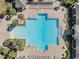 Overhead shot of an inviting community pool with palm trees and plenty of seating at 714 Sugar Camp Way, Brooksville, FL 34604