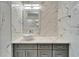Stylish bathroom vanity with vessel sink and marble-look backsplash at 9401 93Rd St, Seminole, FL 33777