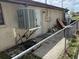 Backyard area featuring an AC unit and outdoor storage, offering potential for customization and outdoor living at 12812 1St Isle, Hudson, FL 34667