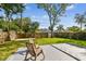 A relaxing backyard featuring a concrete patio, green grass, and mature trees creating a serene outdoor space at 6142 4Th S Ave, St Petersburg, FL 33707