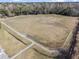Aerial view of a neighborhood baseball field with fencing and sidewalks, perfect for recreational sports activities at 13215 Parkhurst Ct, Riverview, FL 33569
