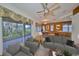 Comfortable living room features modern furnishings and lots of natural light from the sliding doors that leads to an outdoor area at 1123 Emerald Dunes Dr, Sun City Center, FL 33573
