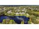 Expansive aerial view of a residential area with a lush green landscape and a serene lake at 15555 Martinmeadow Dr, Lithia, FL 33547