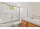 Well-maintained bathroom features a shower-over-tub combo and modern vanity at 4251 Whittner Dr, Land O Lakes, FL 34639