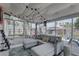 Comfortable sunroom featuring ample seating, string lights, and view to backyard at 2311 Wellesley, Bradenton, FL 34207
